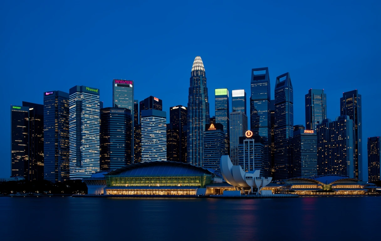 Singapore financial district at dusk